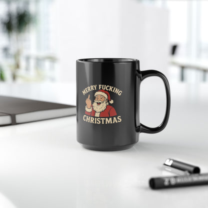 Irreverent Merry Christmas Mug — Funny Santa Coffee Mug (Black, 11/15oz)