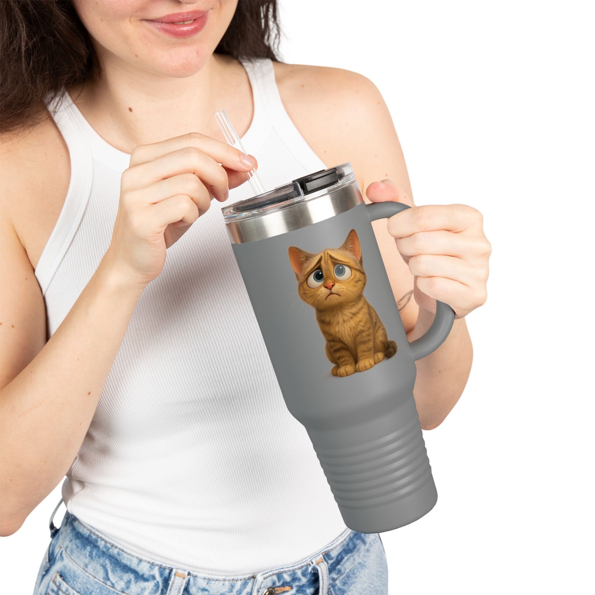 Cute Cat Insulated Travel Mug, 40oz - Perfect for Pet Lovers, Gifts for Cat Owners, Travel Accessories, Cute Drinkware, Animal Lovers - TRV