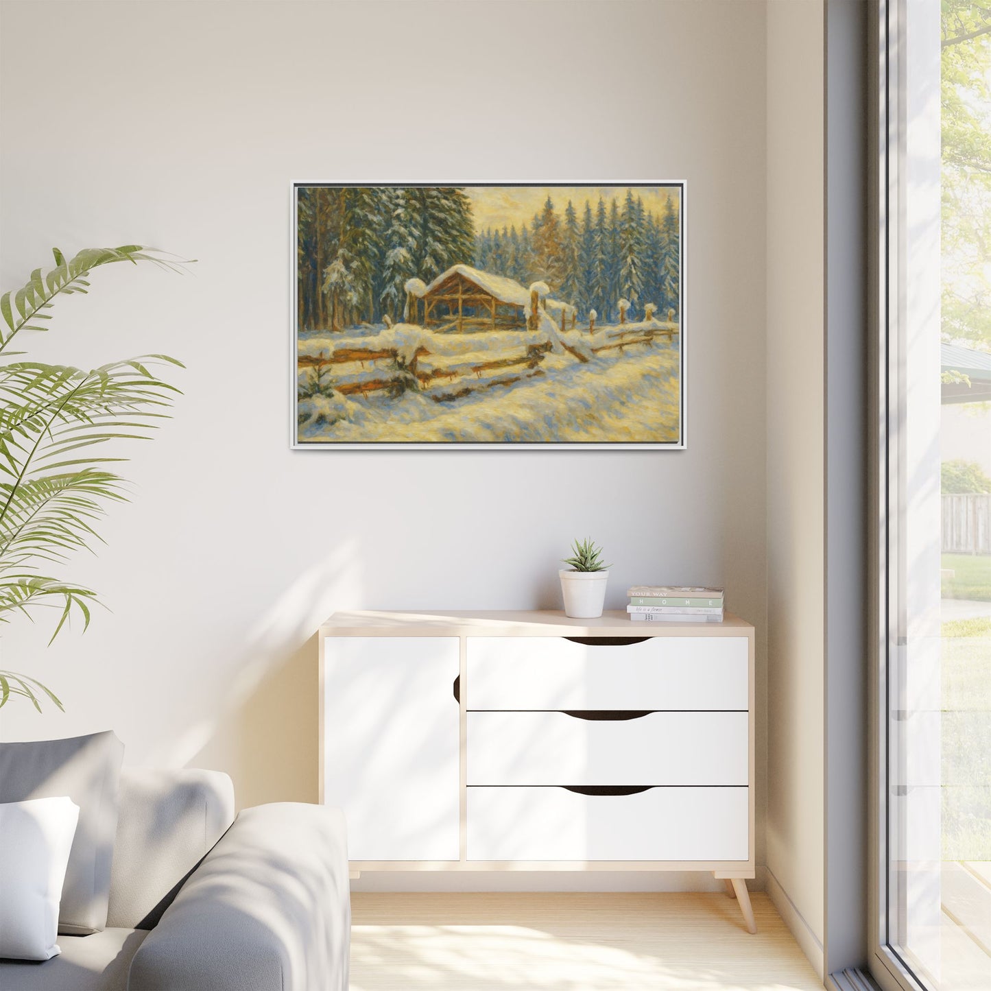 Winter Landscape Framed Canvas Art | Cozy Home Decor | Wall Art for Living Room, Bedroom, Holiday Gift, Rustic Vibes, Art Print - TRV