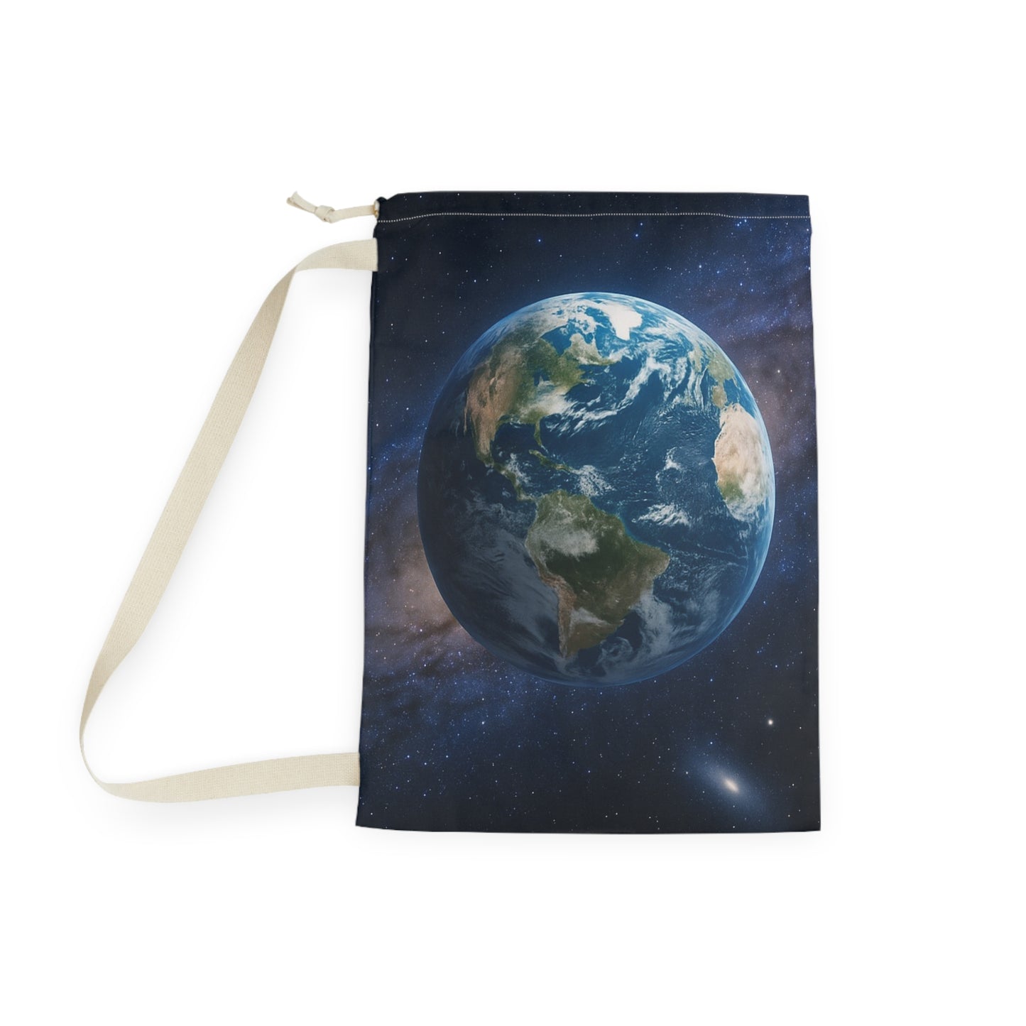 Earth Globe Laundry Bag | Planet Space Print, Drawstring Canvas Pouch - TRV