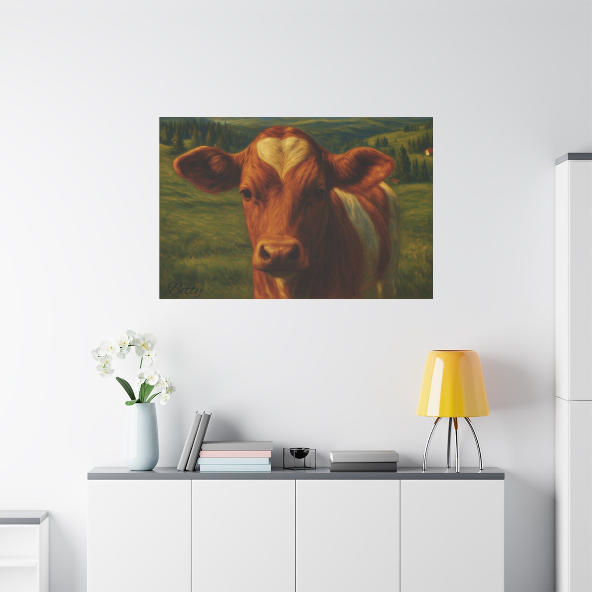 Cow Calf Portrait Canvas Print, Farm Animal Wall Art Decoration, Custom Matte Canvas Picture, Barnyard Animal Rustic Decor, Personalized - TRV