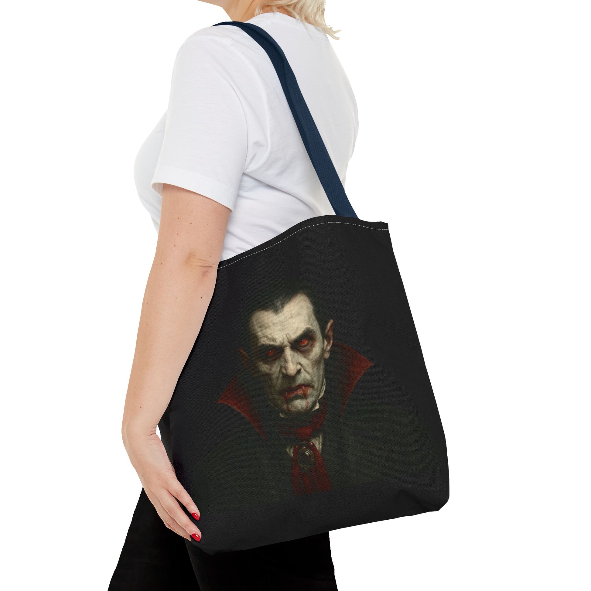 Vampire Haunted Tote Bag, Spooky Shopping Bag, Halloween Accessory, Gothic Style Handbag, Perfect for Halloween Parties, Unisex Tote - TRV