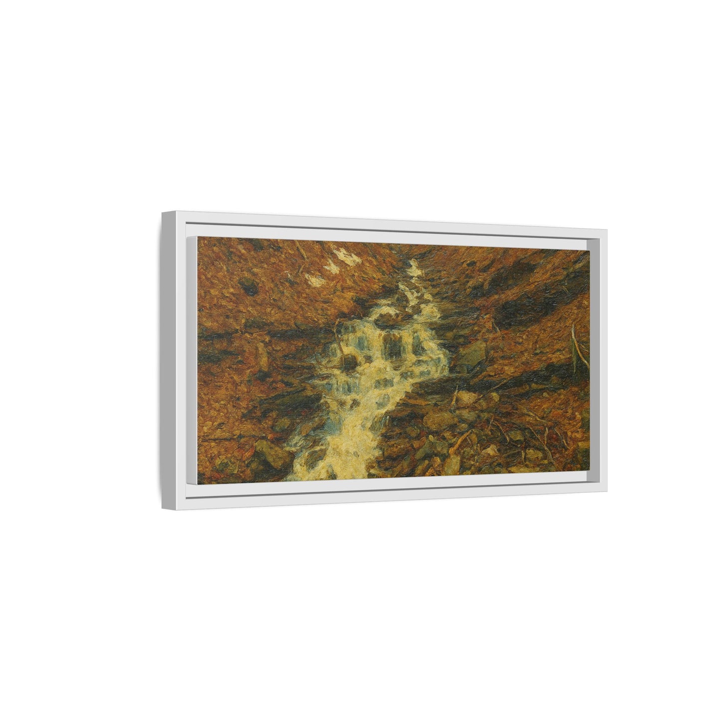 Serene Abstract Nature Canvas Art, Framed Wall Decor, Rustic Home Accent, Earthy Tone Artwork, Tranquil River Scene - TRV
