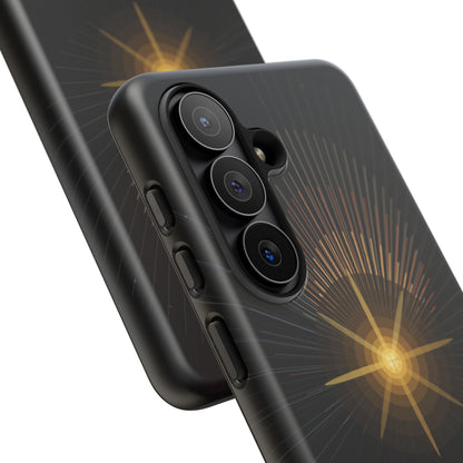 Tough Cases - Radiant Star Phone Case, Protective Black Shockproof Cover with Golden Light Design