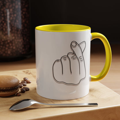 K-Pop Accent Mug - Love Gesture Design (11oz, 15oz), Korean Pop Coffee Cup, K-Pop Lover Gift, Cute Drinkware, Unique Mug