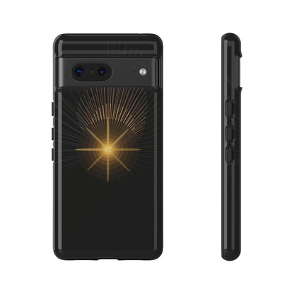Tough Cases - Radiant Star Phone Case, Protective Black Shockproof Cover with Golden Light Design
