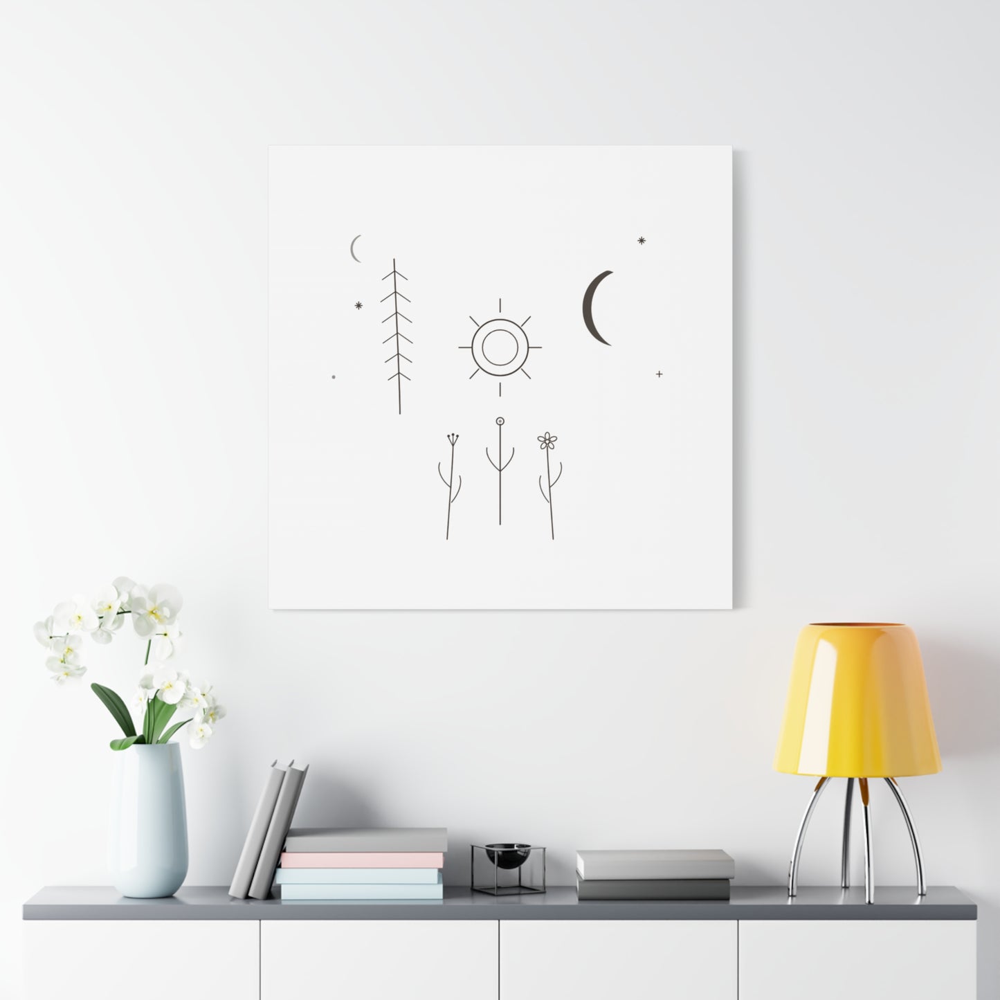 Minimal Sun Moon Botanical Canvas | Stretched Matte Wall Art