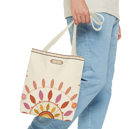 Boho Floral Mandala Tote Bag | Pastel Sunburst Pattern
