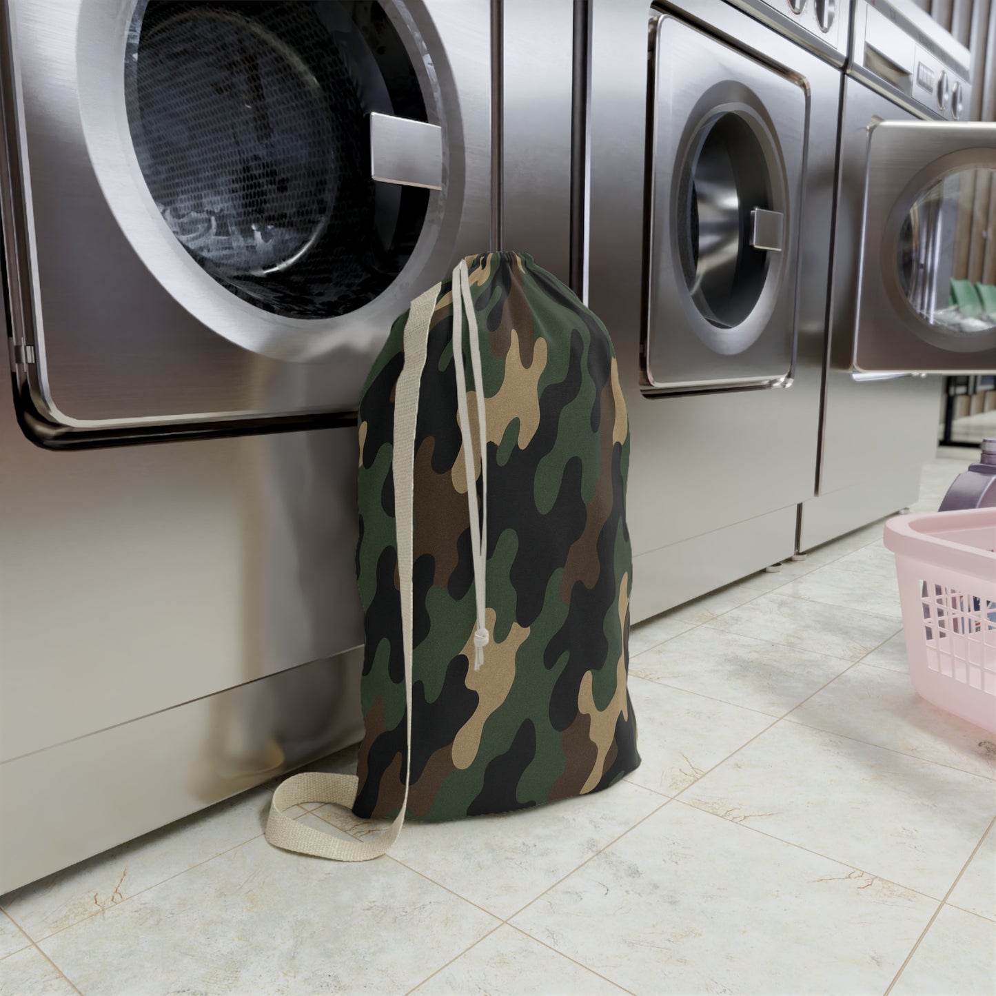 Green Camo Pattern Laundry Bag | Camouflage Sling Wash Bag - TRV