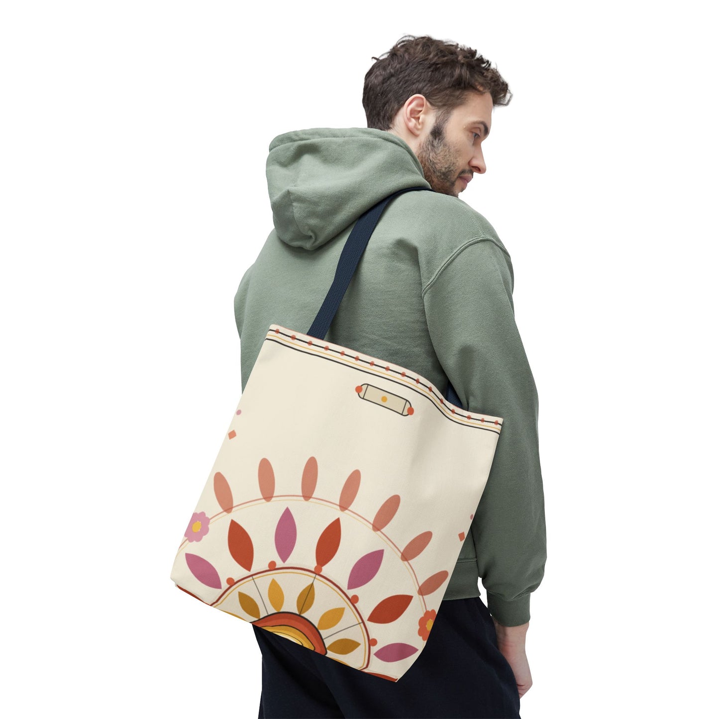 Boho Floral Mandala Tote Bag | Pastel Sunburst Pattern
