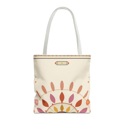 Boho Floral Mandala Tote Bag | Pastel Sunburst Pattern