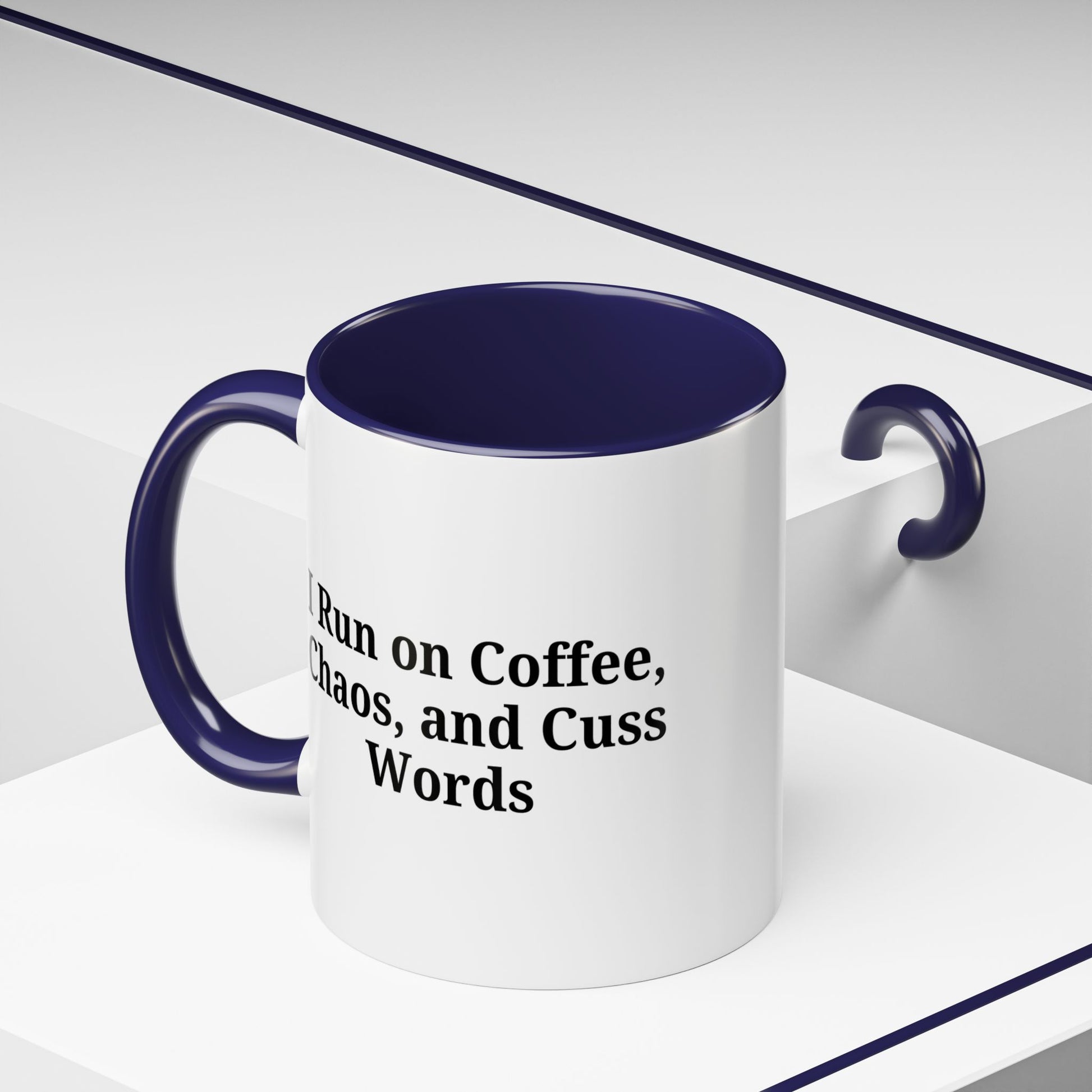 Funny Black Accent Coffee Mug - "I Run on Coffee, Chaos, and Cuss Words" - Ideal Gift for Coffee Lovers - TRV