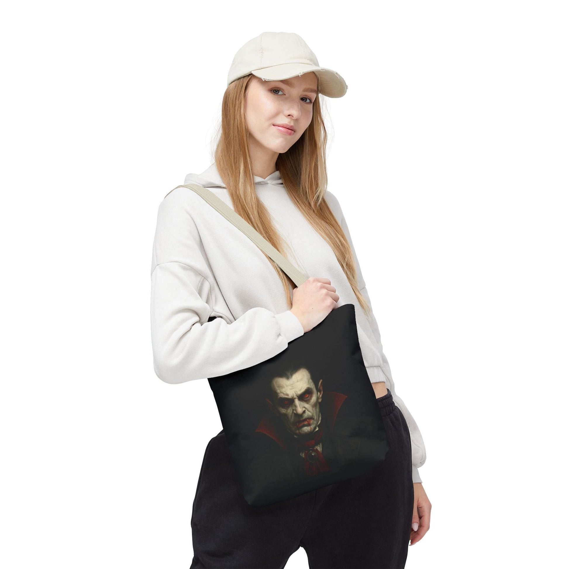 Vampire Haunted Tote Bag, Spooky Shopping Bag, Halloween Accessory, Gothic Style Handbag, Perfect for Halloween Parties, Unisex Tote - TRV