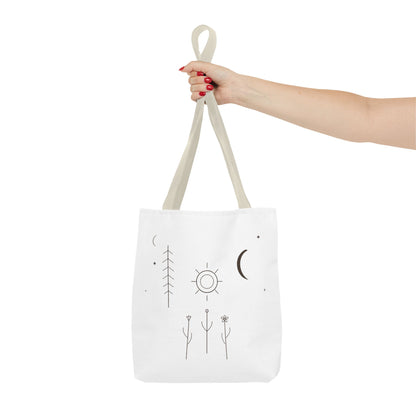 Minimal Moon and Sun Botanical Tote | Celestial Line Art Bag