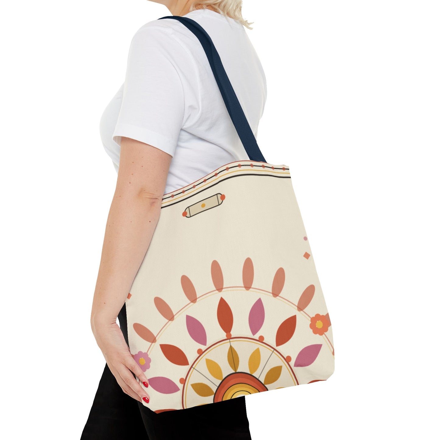 Boho Floral Mandala Tote Bag | Pastel Sunburst Pattern