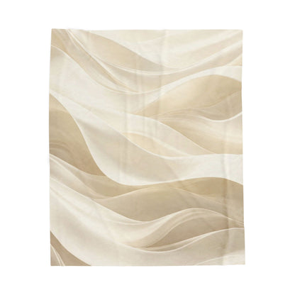 Neutral Abstract Waves Velveteen Plush Blanket | Beige Swirl Pattern