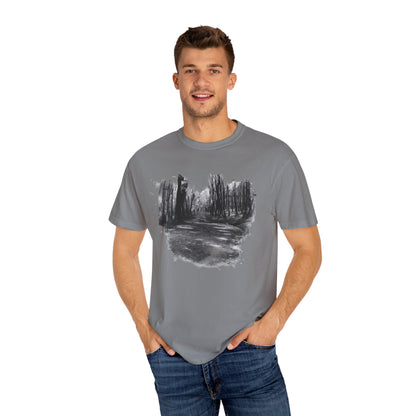 Artistic Forest Scene T-shirt | Nature Lover Gift, Outdoor Adventure Tee, Eco-Friendly Fashion, Vintage Inspired Clothing, Unisex Gift - TRV