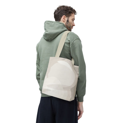 Neutral Abstract Circle Pattern Tote Bag | Minimal Beige AOP Canvas