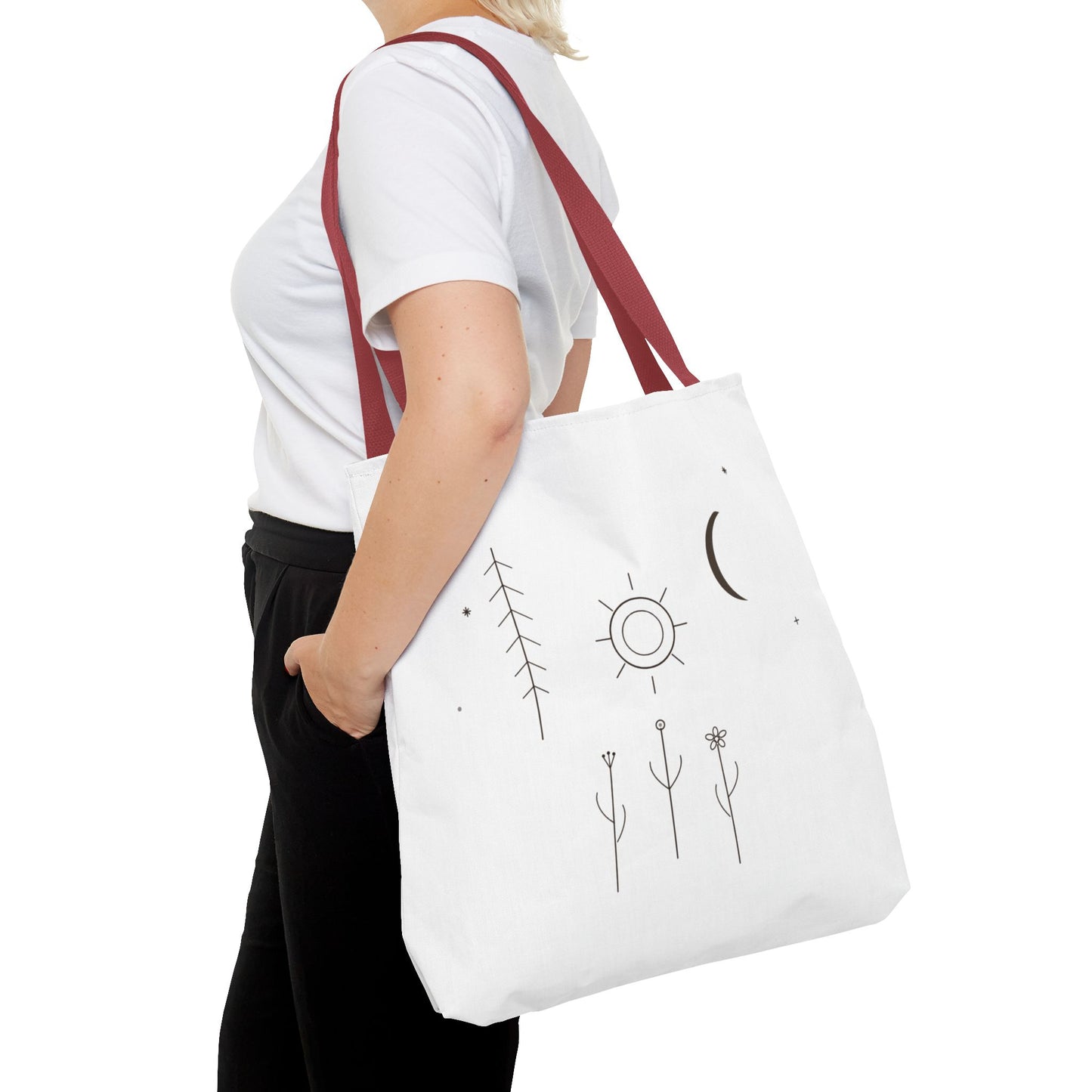 Minimal Moon and Sun Botanical Tote | Celestial Line Art Bag