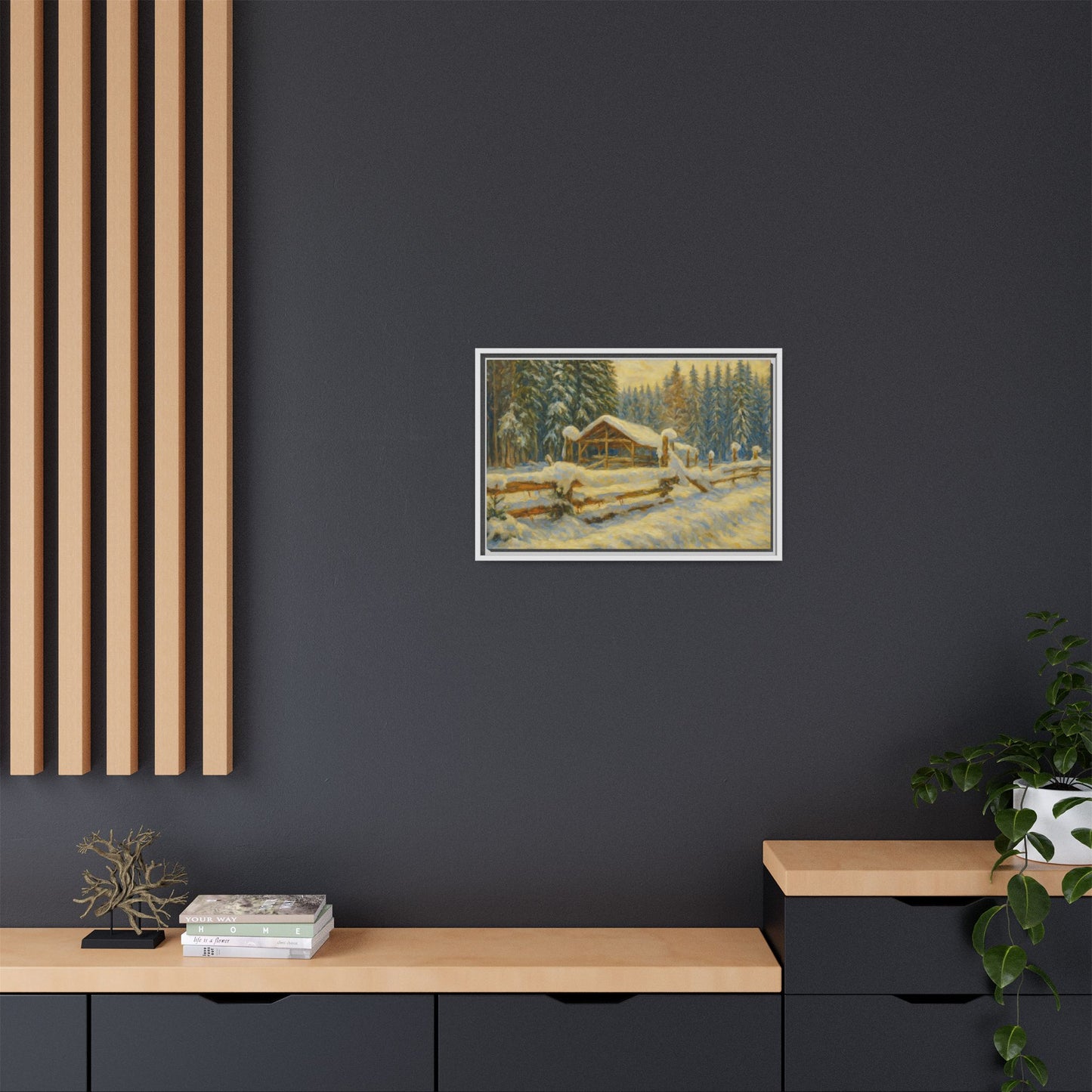 Winter Landscape Framed Canvas Art | Cozy Home Decor | Wall Art for Living Room, Bedroom, Holiday Gift, Rustic Vibes, Art Print - TRV