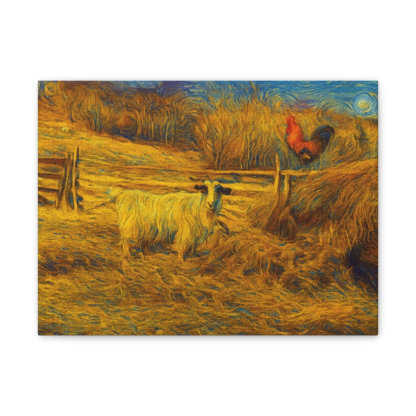 Farmhouse Canvas Wall Art - Rustic Animal Decor, Goat and Rooster Painting, Country Home, Farmhouse Style, Gift for Farmers - TRV