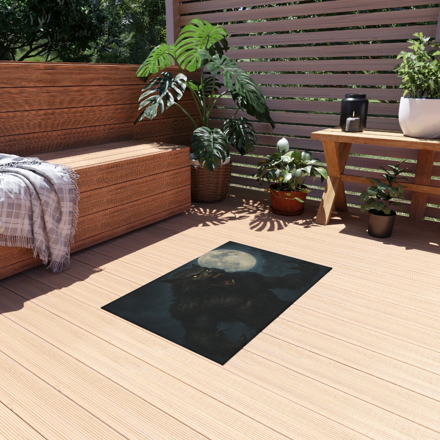 Werewolf Moon Outdoor Rug — Spooky Full Moon Werewolf Patio Mat