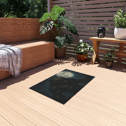 Werewolf Moon Outdoor Rug — Spooky Full Moon Werewolf Patio Mat