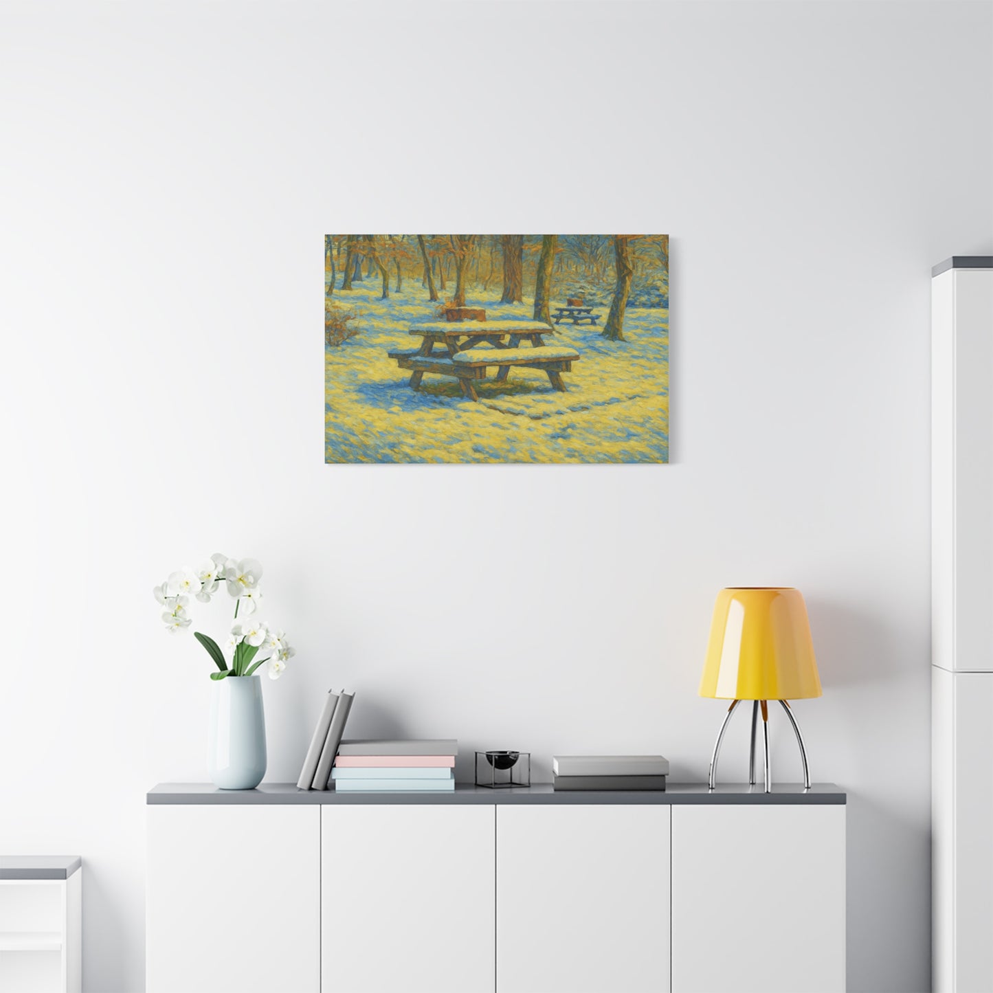 Winter Picnic Canvas Art Print, Cozy Home Decor, Seasonal Wall Art, Nature-Inspired Artwork, Perfect for Holidays - TRV