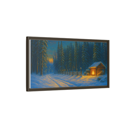Framed Winter Landscape Canvas, Cozy Cabin Art, Christmas Decor, Winter Home Decor, Holiday Gift, Wall Art - TRV