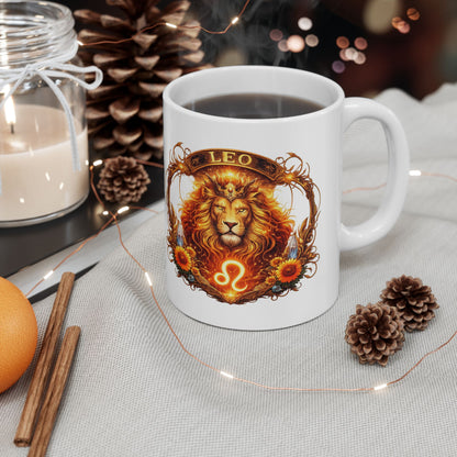 Leo Zodiac Sign Illustration Mug | Ceramic Coffee Cup