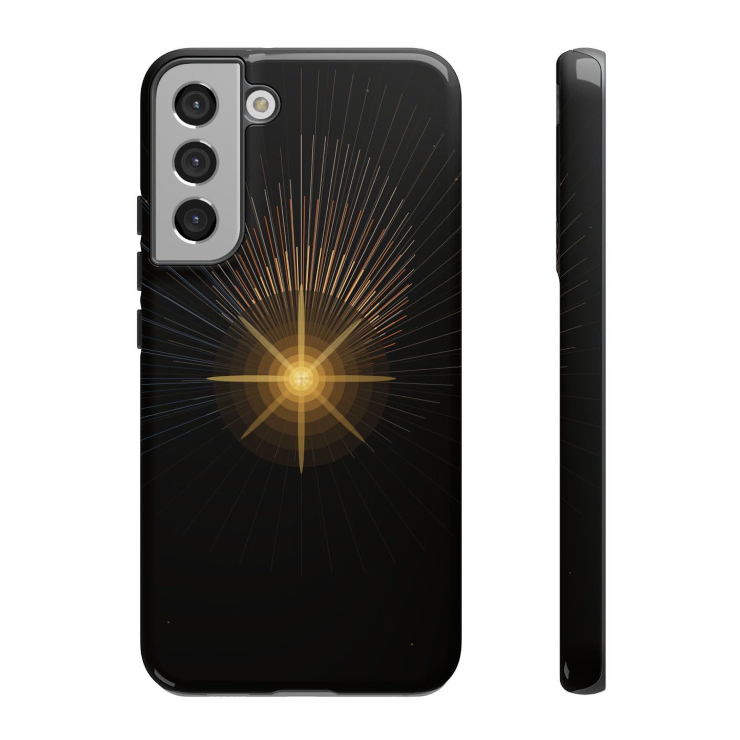 Tough Cases - Radiant Star Phone Case, Protective Black Shockproof Cover with Golden Light Design