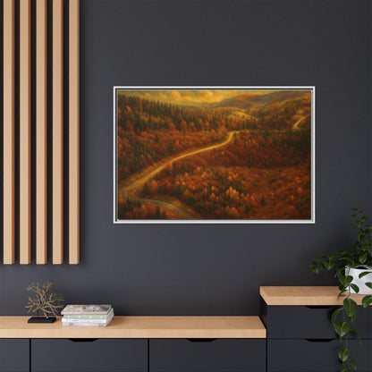 Autumn Landscape Framed Canvas Art, Cozy Home Decor, Warm Fall Vibes, Gift for Nature Lovers, Perfect for Thanksgiving - TRV