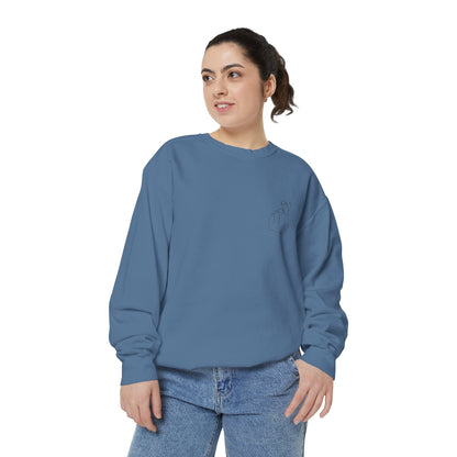 Minimalist Peace Hand Sweatshirt — Small Chest Line Art Crewneck