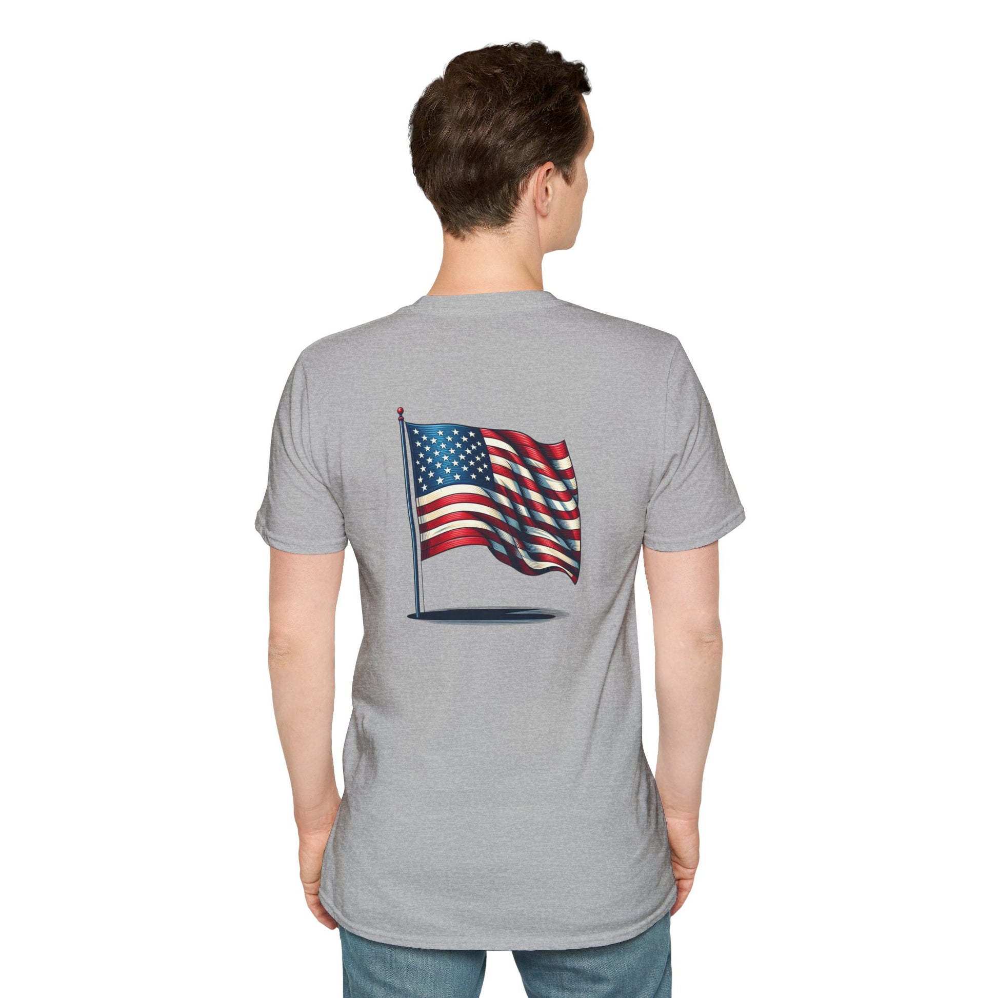 Patriotic Unisex Softstyle T-Shirt, American Flag Tee, USA Pride Shirt, Perfect for Independence Day, Casual Wear - TRV