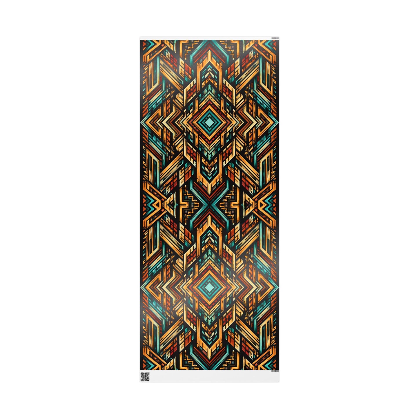 Geometric Boho Wrapping Paper Roll — Teal & Burnt Orange Tribal Pattern