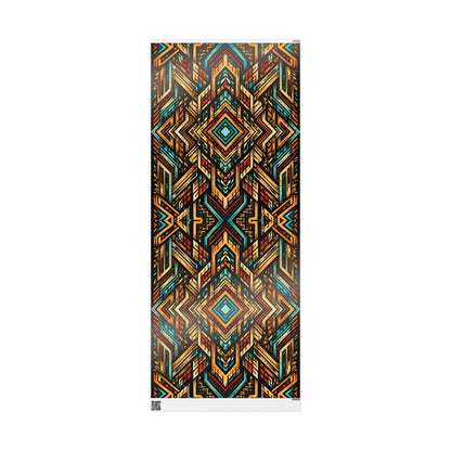 Geometric Boho Wrapping Paper Roll — Teal & Burnt Orange Tribal Pattern