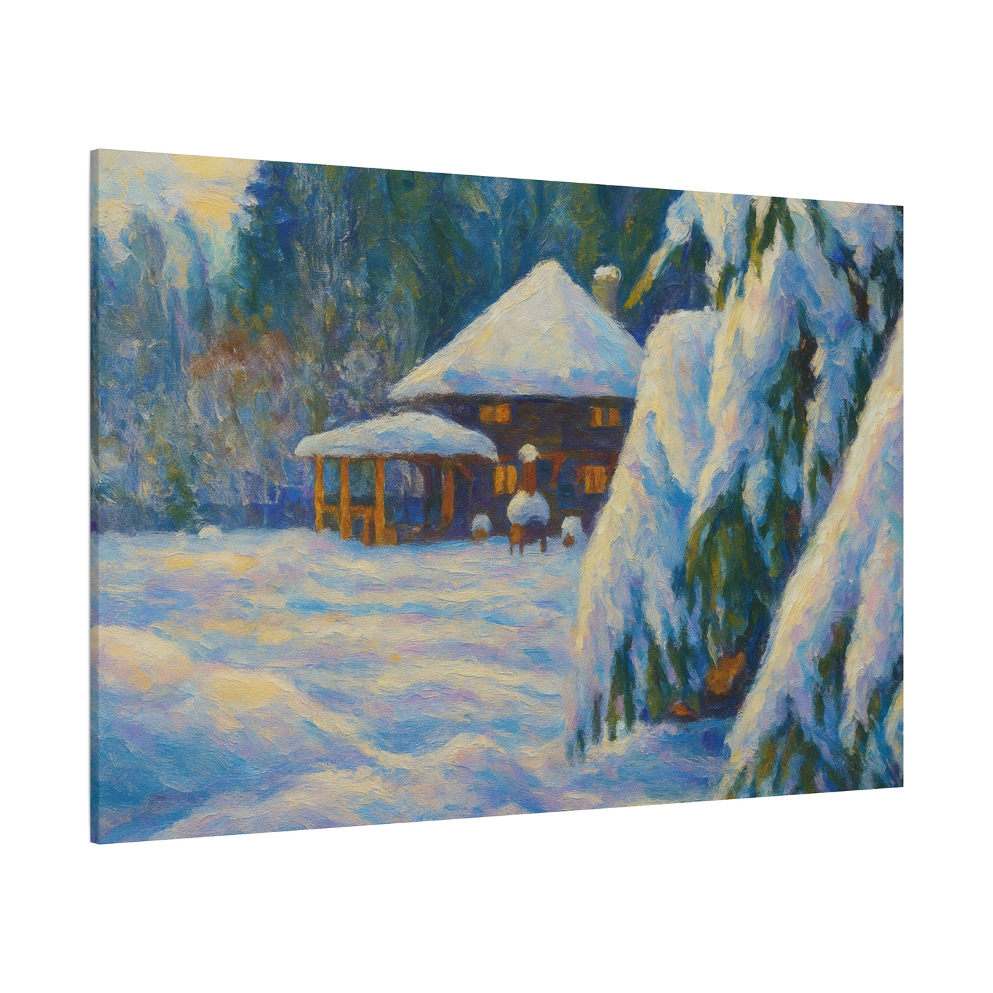 Winter Landscape Canvas Wall Art, Cozy Home Decor, Christmas Gift, Seasonal Artwork, Impressionist Style - TRV