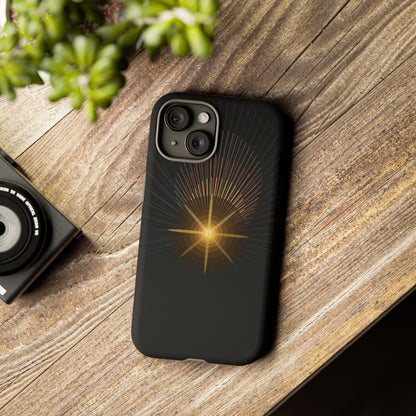 Tough Cases - Radiant Star Phone Case, Protective Black Shockproof Cover with Golden Light Design