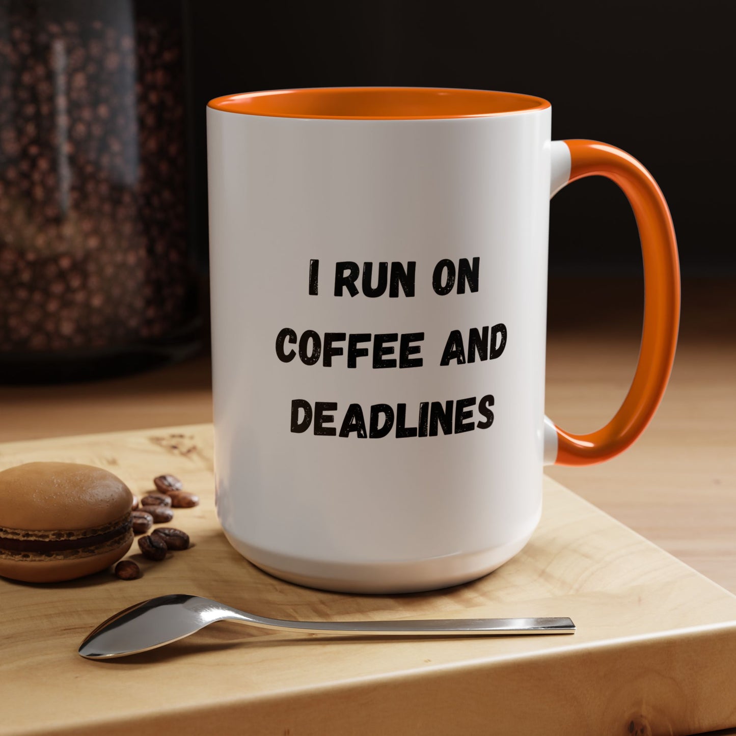 I Run on Coffee and Deadlines Mug, Motivational Coffee Cup, Office Mug, Gift for Writers, Caffeine Lover's Mug, Funny Coffee Cup