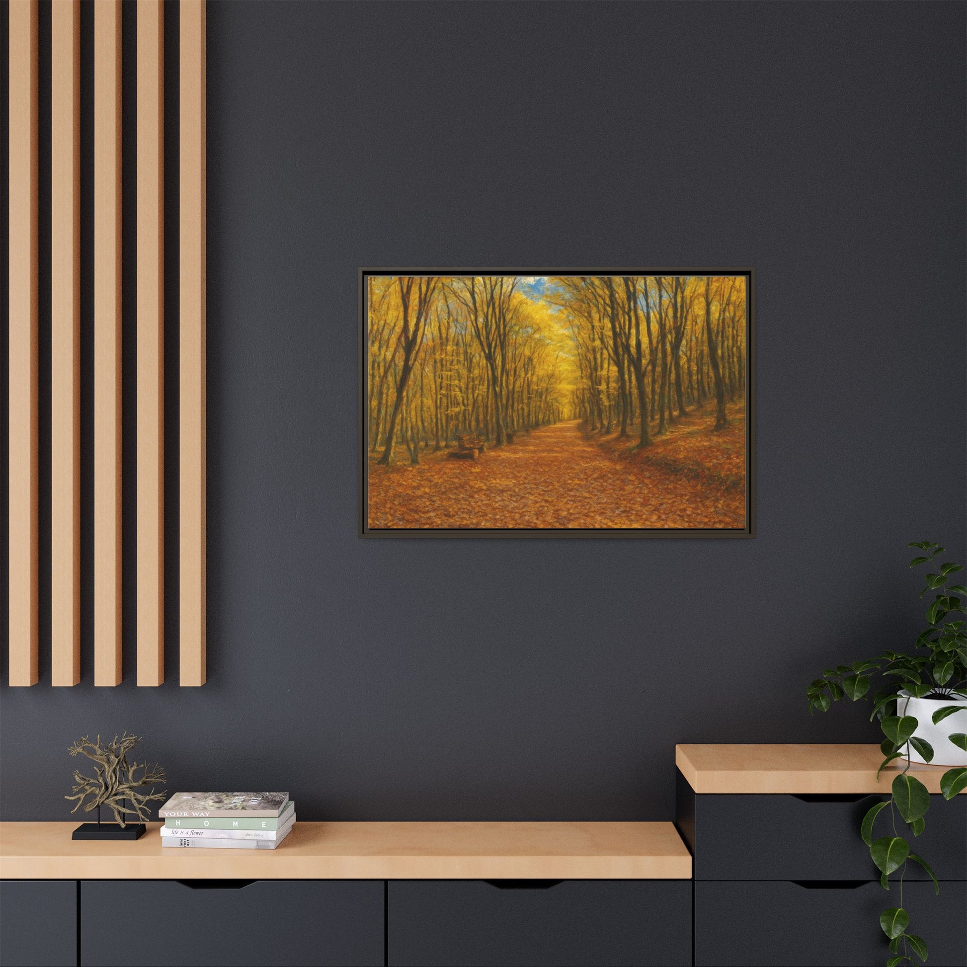 Autumn Forest Framed Canvas Art, Cozy Wall Decor, Nature Inspired Gift, Fall Home Accent, Perfect for Thanksgiving - TRV