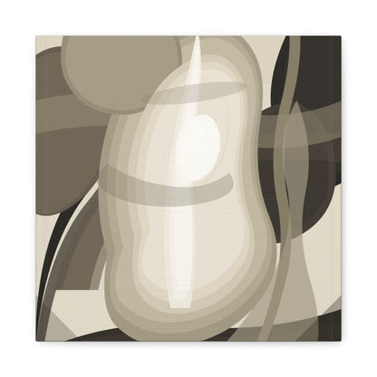 Abstract neutral pear still life artwork on canvas, featuring a modern, soft-toned fruit composition by Printify.