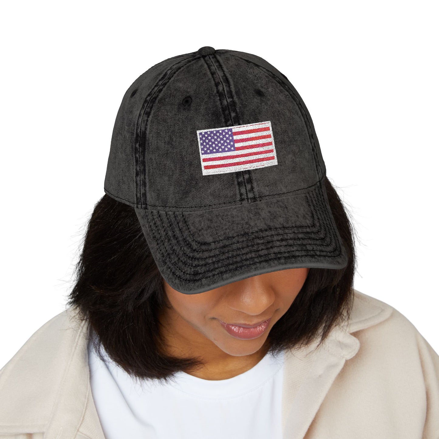 Embroidered Vintage Cap with USA Flag Design - TRV