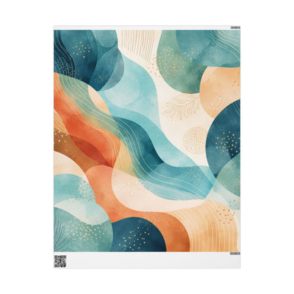 Abstract Wave Wrapping Paper Roll — Teal & Coral Modern Gift Wrap