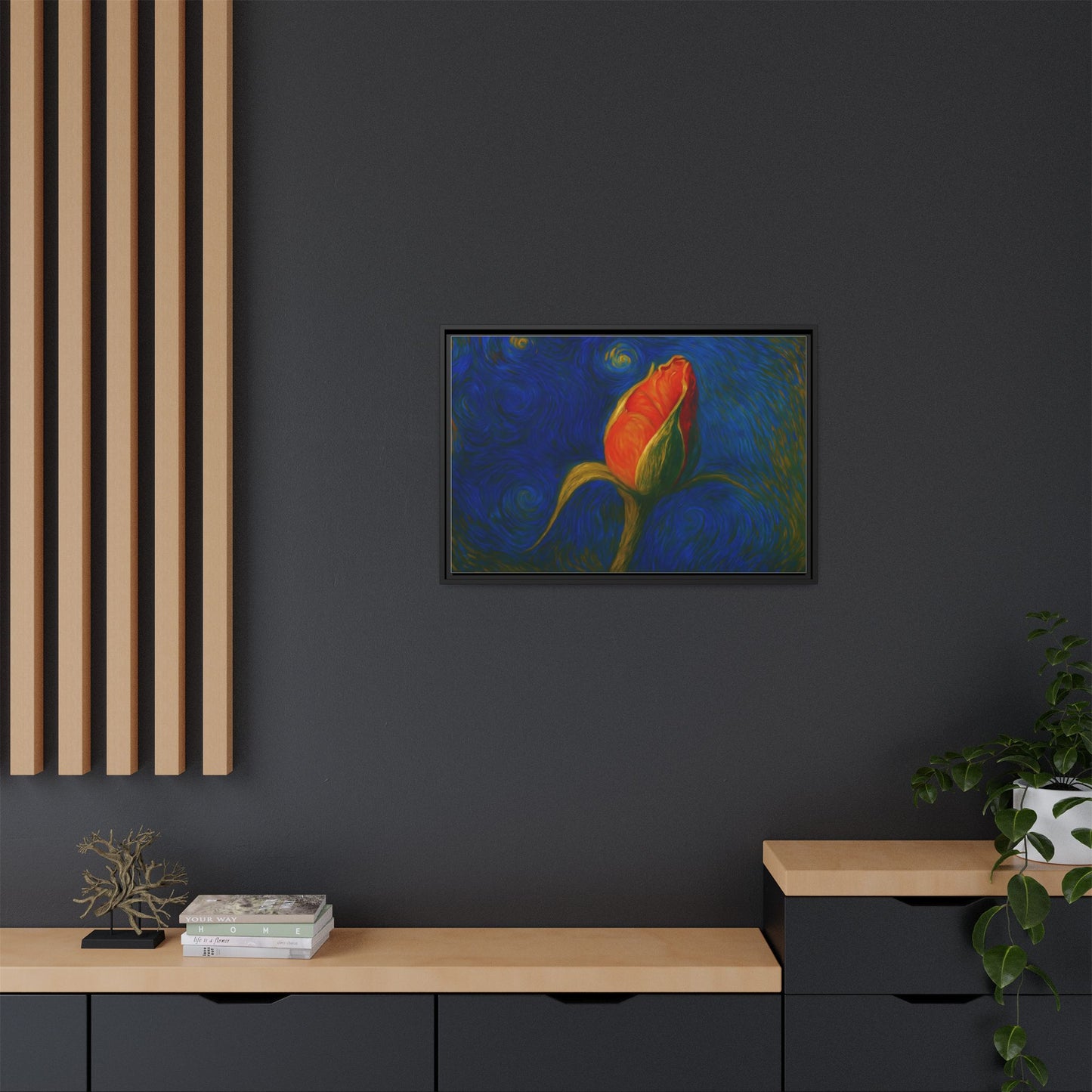 Red Rose Bud Painting Canvas Framed | Matte Wall Art - TRV