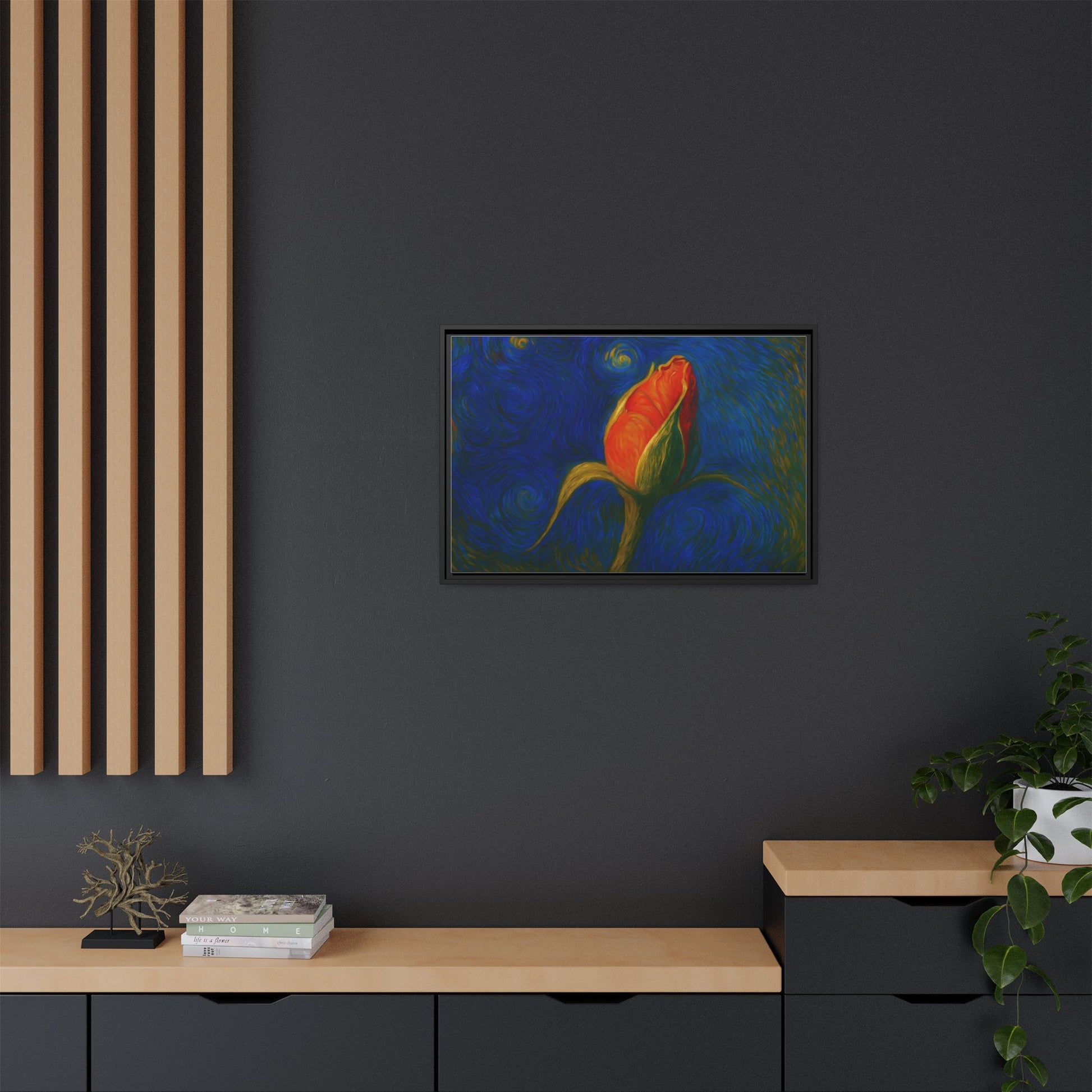 Red Rose Bud Painting Canvas Framed | Matte Wall Art - TRV