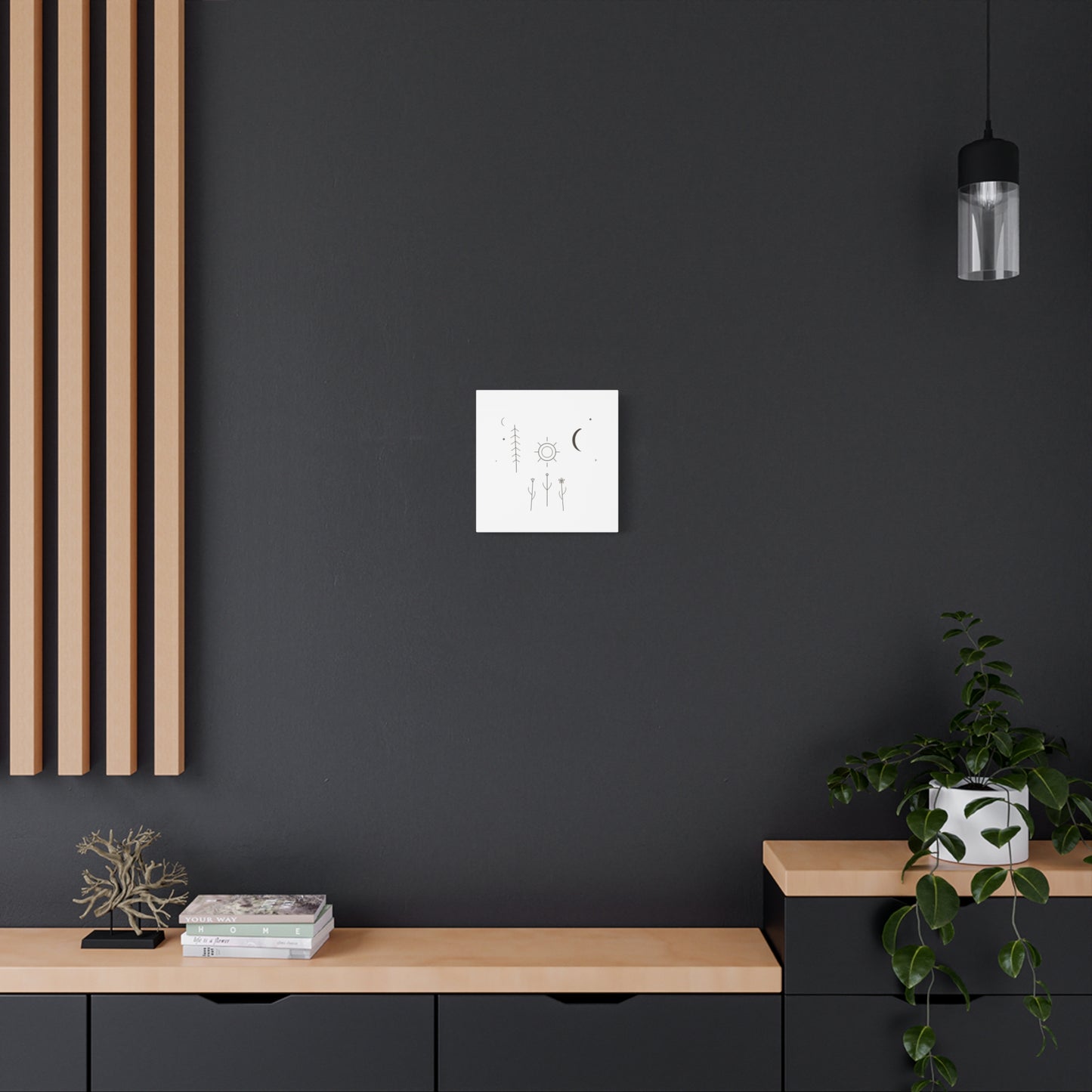 Minimal Sun Moon Botanical Canvas | Stretched Matte Wall Art