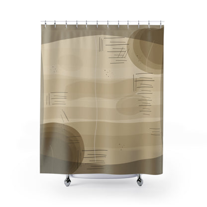 Abstract Neutral Waves Shower Curtain | Minimal Beige Geometric Bathroom - TRV