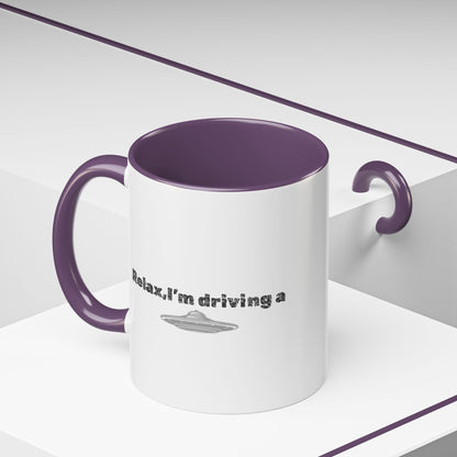 Coffee Mug — “Relax, I’m Driving” UFO Accent Ceramic Mug (11/15 oz)