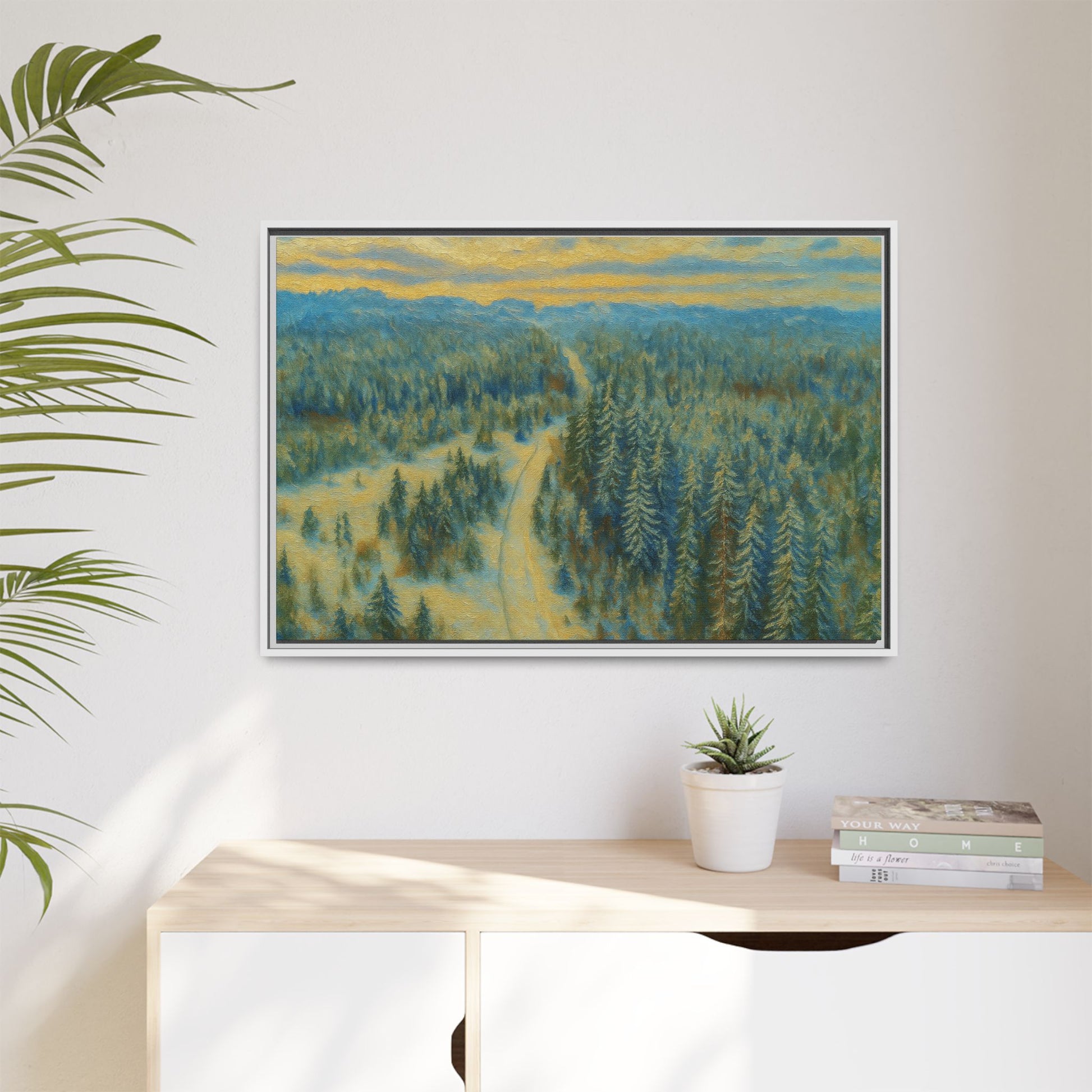 Framed Matte Canvas Art Print, Tranquil Forest Landscape, Home Decor for Nature Lovers, Wall Art for Living Room, Gift for Art Enthusiasts - TRV