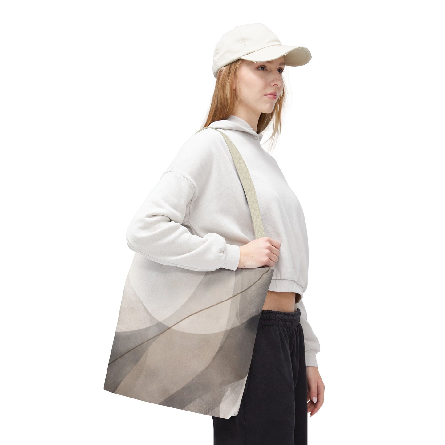 Neutral Abstract Watercolor Waves Tote Bag | All-Over Print